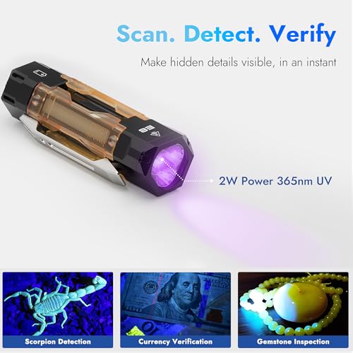WUBEN E8 Rechargeable LED Flashlight with UV Light, 1300 Lumens, Compact & Multi-Mode