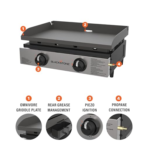 Blackstone 1666 22-Inch Portable Tabletop Gas Griddle 2024 Model with Stainless Steel Faceplate