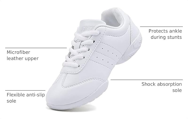 BAXINIER Girls White Cheerleading Dance Shoes - Toddler Size 9, White 6683