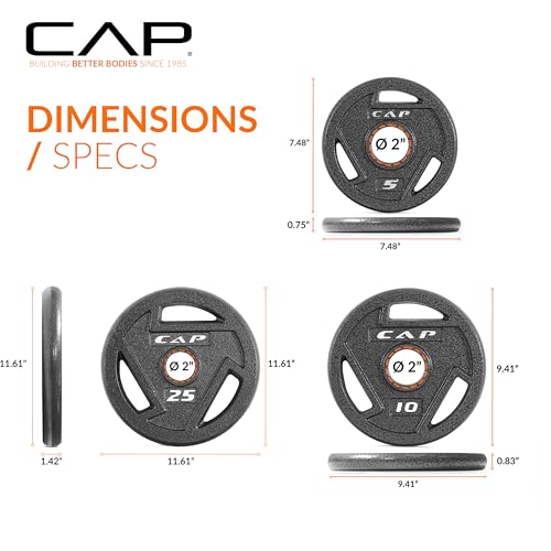 ELITE CAP Barbell 110 lbs Olympic Weight Plate Set - 2-inch Cast Iron Plates