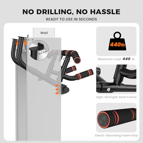 Sportneer Foldable Doorway Pull Up Bar with Black Handle - Supports 440lbs