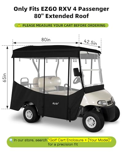 WEIMELL 4 Passenger EZGO RXV Golf Cart Enclosure with Extended Roof - Black, Waterproof