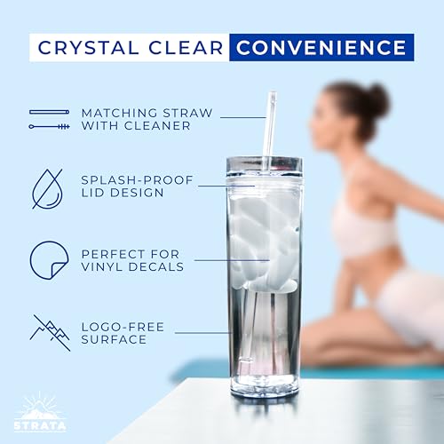 24 Pack Clear Reusable Acrylic Tumblers with Lids & Straws - 16oz Double Wall