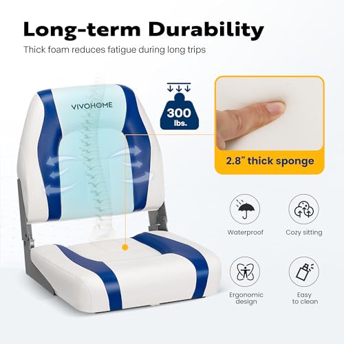 VIVOHOME Waterproof Folding Boat Seat Blue & White - 2 Pack Low Back Captain Chairs