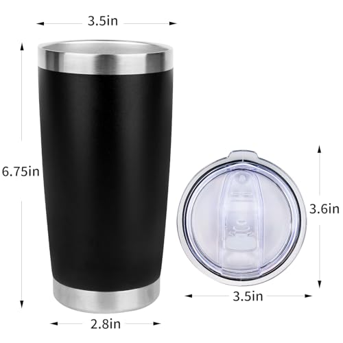12 Pack 20oz Stainless Steel Travel Tumblers with Lids Black - Double Wall Insulated