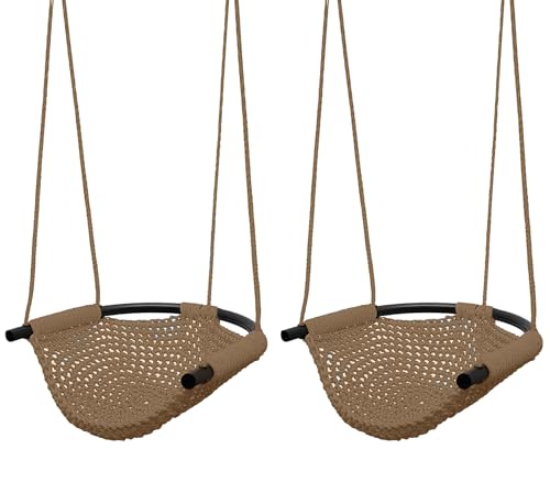 JKsmart 2 Pack Kids Swing Seat with Adjustable Rope & Safety Hooks, Heavy Duty Indoor/Outdoor Toddler Swing Brown
