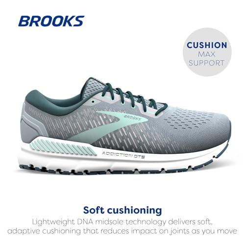 Brooks Women's Addiction GTS 15 Running Shoe 9.5 Wide Grey Navy Aqua