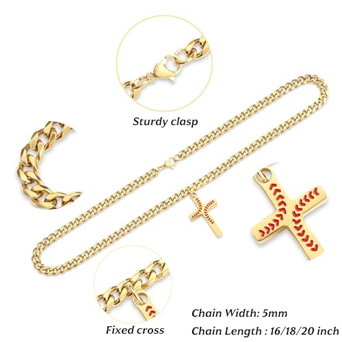 Gold 16-Inch Baseball Cross Necklace for Team Players & Fans - Kids Size