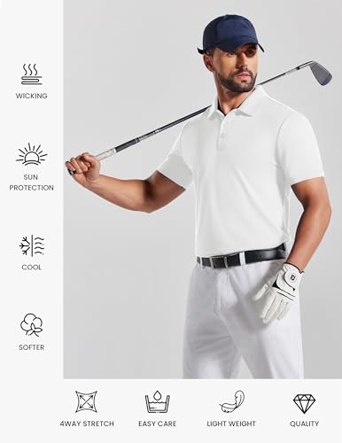 Men's Short Sleeve Polo Shirt - Casual Golf Collared T-Shirt Large White