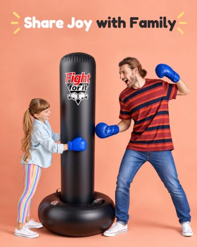 Black 70'' Inflatable Punching Bag with Stand - Freestanding Boxing Bag