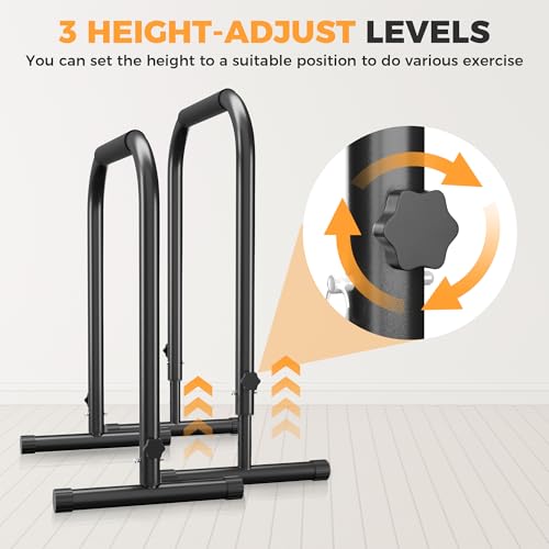Heavy Duty Adjustable Dip Bar Station for Home Gym - Parallette Bars, Tall Steel Construction