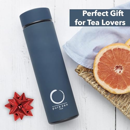 Blue Insulated Tea Infuser Bottle 15 oz - Travel Tea Thermos with Infuser