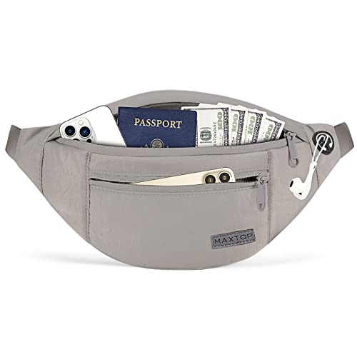 MAXTOP Small Crossbody Bag Fanny Pack for Women Men - Gray Washed Nylon, Large Size