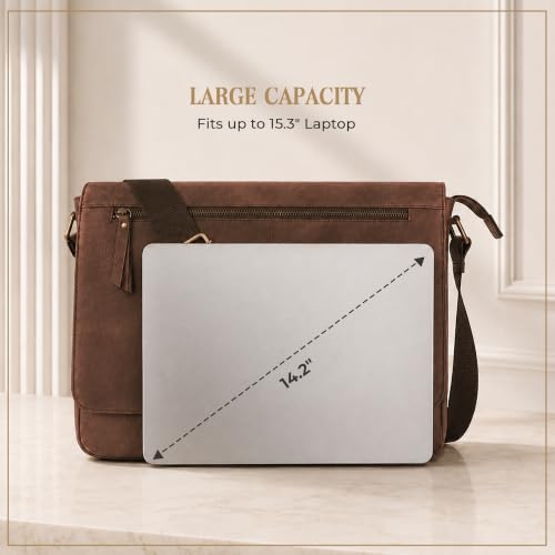 Leather Messenger Bag for Men & Women - Brown Crossbody & Office Bag with Shoulder Strap - Opulent Brown
