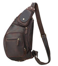 POLARE Full Grain Leather Crossbody & Backpack Sling Bag Dark Brown - Outdoor Tactical Daypack