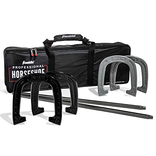 Professional Franklin Horseshoe Set with Steel Horseshoes, Stakes & Carry Case - Outdoor Lawn Game