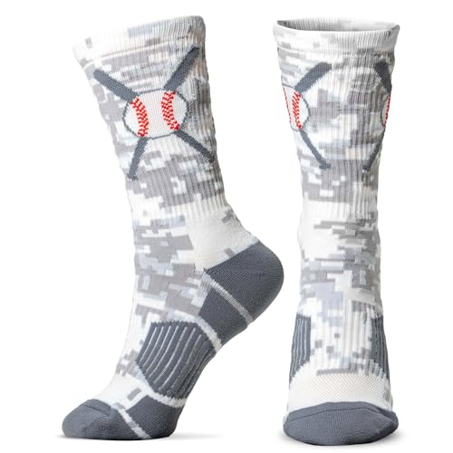 ChalkTalkSPORTS Cushioned Mid-Calf Crew Baseball Socks - Red Navy Crossed Bats (Small / Digital Camo)