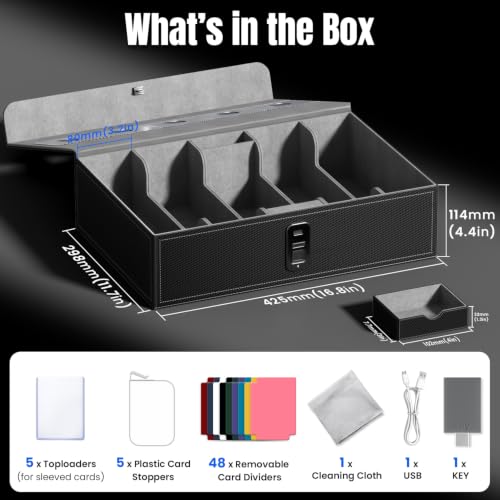 TIME EMIT 3900+ Card Storage Box with Fingerprint Lock & Display Windows - Black/Gray