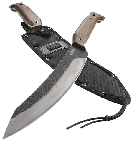 Outdoor Survival Fixed Blade Knife with Sheath - Curved Carbon Steel Blade, Walnut Handle