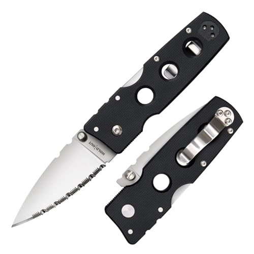 Cold Steel Hold Out 3" S35VN Serrated Folding Knife with G-10 Handle and Tri-Ad Lock