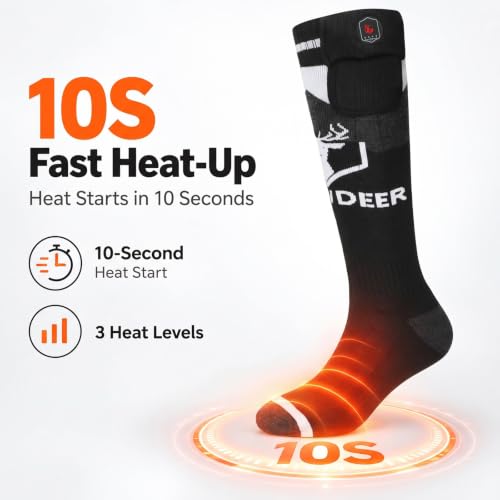 Snow Deer Rechargeable Heated Socks for Men & Women, Black & White, X-Large
