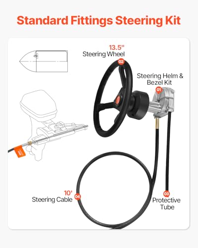 Boat Steering System Kit - 10 FT Outboard Marine Steering Control Cable & 13.5" Wheel