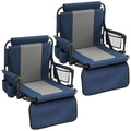 2 Pack Portable Stadium Seat with Cup Holders & Armrests, Foldable Bleacher Chair with Back Support, Blue & Gray