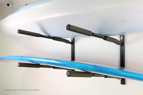 Green Double SUP Wall Mount Rack - Heavy Duty Steel Surfboard Organizer with 100 lb Capacity