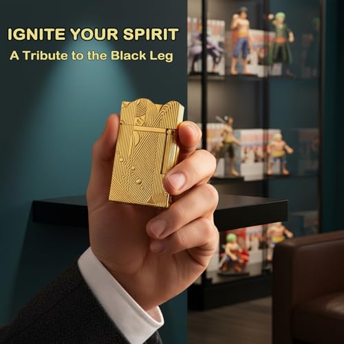 Sanji One Piece Brass Lighter with Iconic Ping Sound - Collector's Gift, Gold Finish, Refillable, Creative Lid Variation