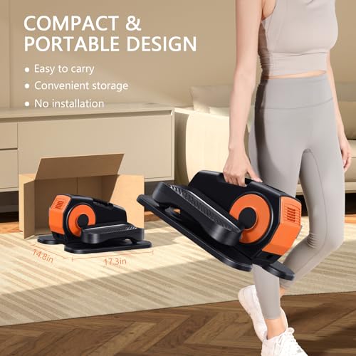 Under Desk Elliptical Machine - Low Impact Leg Exerciser for Seniors - Orange-Black
