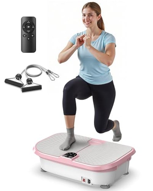 FEIERDUN Vibration Plate Exercise Machine, 400 LBS Capacity Vibration Plate for Lymphatic Drainage, Max Space for Whole-Body Workout & Relaxation at Home-Pink