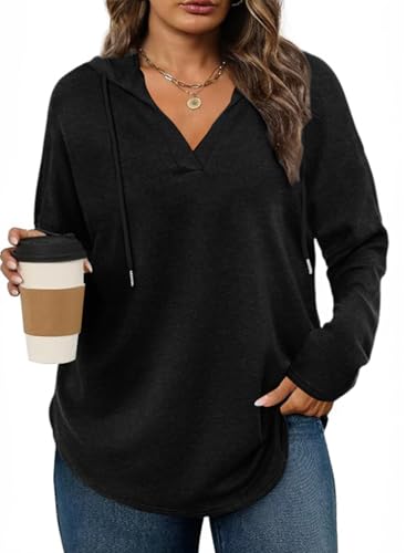 Eytino Plus Size Hoodie 3X Black Long Sleeve Drawstring Oversized Sweatshirt