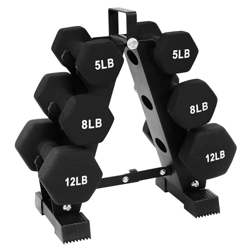 50LBS Neoprene Dumbbell Set with Rack - Non-Slip Hexagon Weights for Home Gym
