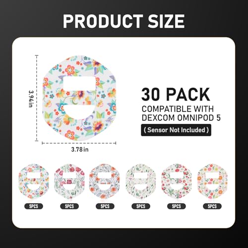 Pastel Floral Waterproof Omnipod 5 Overpatches Adhesive Patches for Sensor