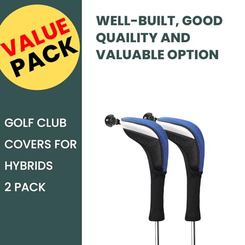 2 Pack Golf Club Head Covers Hybrids Blue Fit & Protect Clubs