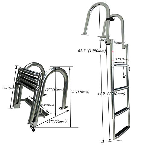 Marine Grade Stainless Steel Folding Boat Ladder - 4 Steps, Telescoping, Reinforced