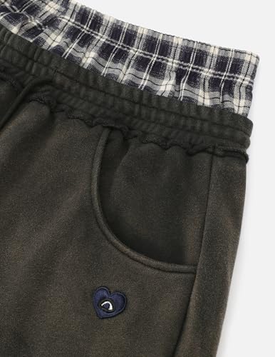 Large Dark Grey Double Waist Washed Baggy Sweatpants - Loose Wide Leg Casual Pants with Pockets