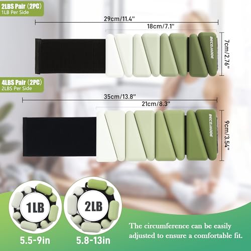 Adjustable Gradient Green Ankle and Wrist Weights Set of 2 - 4lb Pair for Women