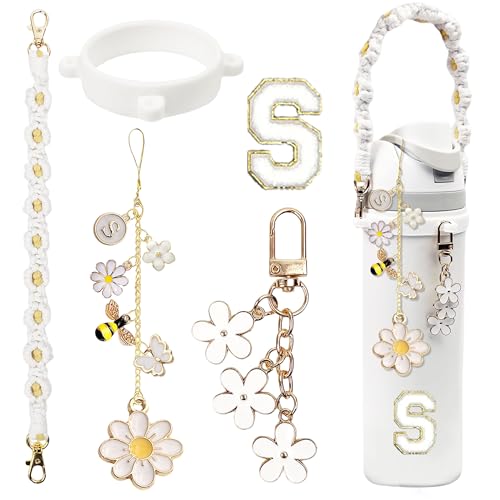 Personalized Flower Charm Set for Owala Bottles - White S Handle Strap