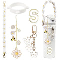 Personalized Flower Charm Set for Owala Bottles - White S Handle Strap