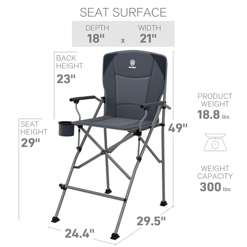 Ever Advanced Tall Foldable Camping Chair 31" with Carry Bag Grey - Support 300 lbs