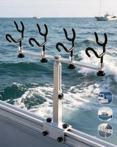 Adjustable 4-Rod Boat Track Mount Crappie & Trolling Fishing Rod Holder System