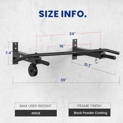 LIONSCOOL Multifunctional Wall Mounted Pull Up Bar with Pulley System - 48" with 16"/24" Spacing