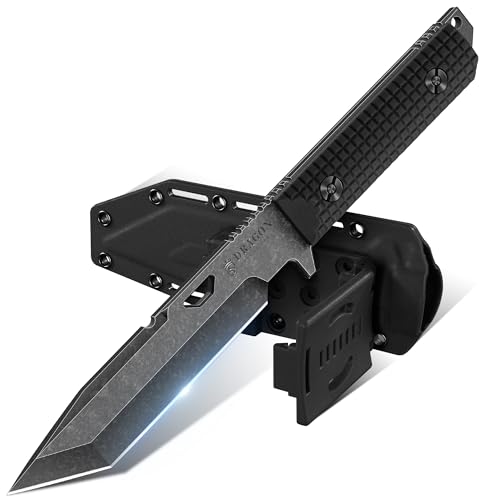 Dragon Creek Tactical Knife Kydex Sheath - Black, D2 Steel Outdoor Survival Knife