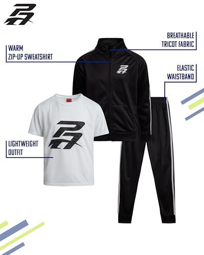 Pro Athlete Boys 3-Piece Tracksuit Set - Black/White, Hoodie Tee Joggers
