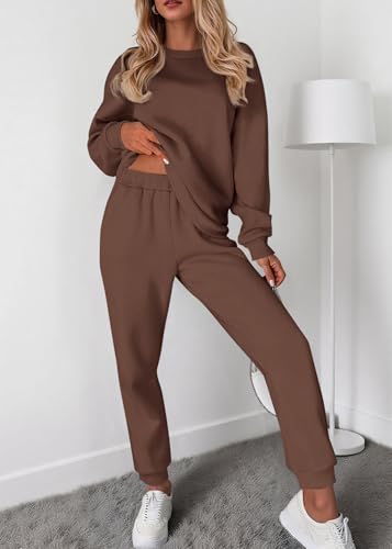 KIRUNDO Brown 2-Piece Lounge Sweatsuit Set for Women - Large