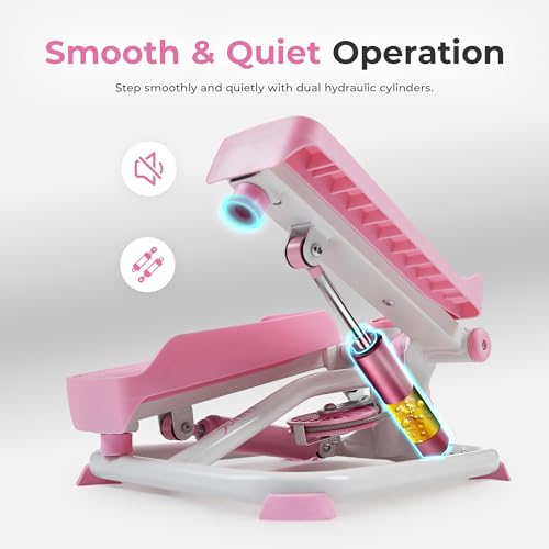 Pink Mini Stair Stepper with Resistance Bands for Home Workout - Sunny Health & Fitness