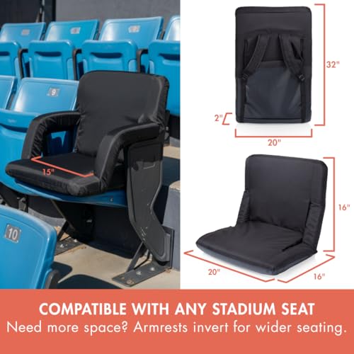 PICNIC TIME Ventura Stadium Seat Black / Standard - Portable Reclining Bleacher Chair with Back Support