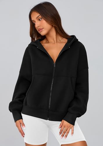 Women’s Black Medium Zip Up Hoodie Fleece Sweatshirt Casual Fall Jacket