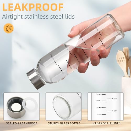 17 oz Reusable Glass Water Bottles with Stainless Steel Lids - Pack of 4